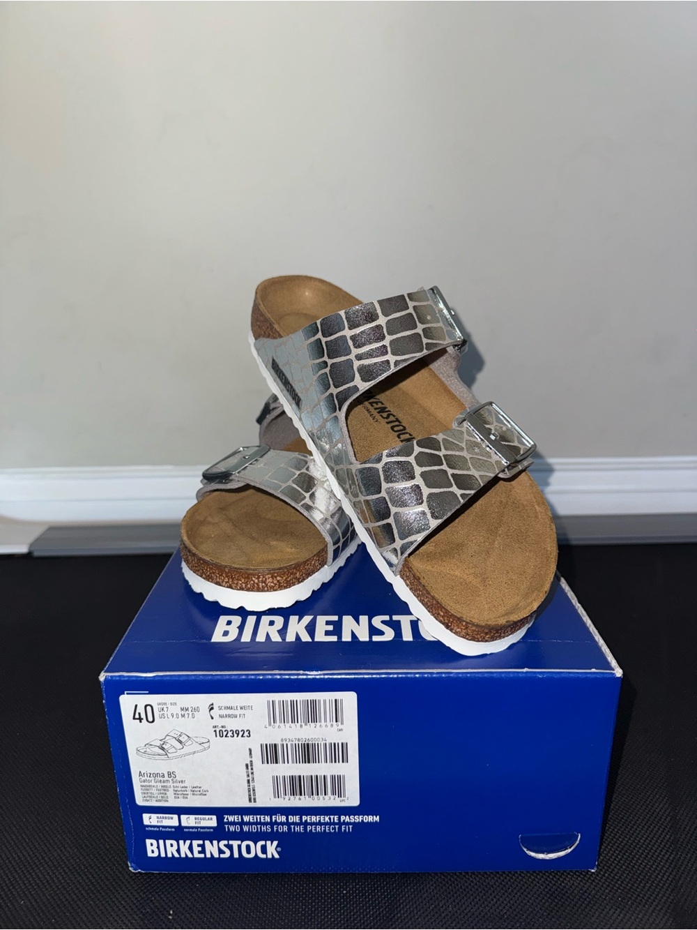 Birkenstock Arizona Gator Gleam Silver